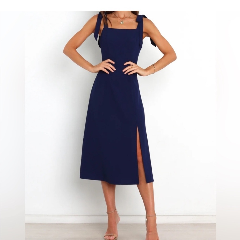 NWT Petal & Pup Navy Midi Dress with Slit And Ties - Picture 5 of 6